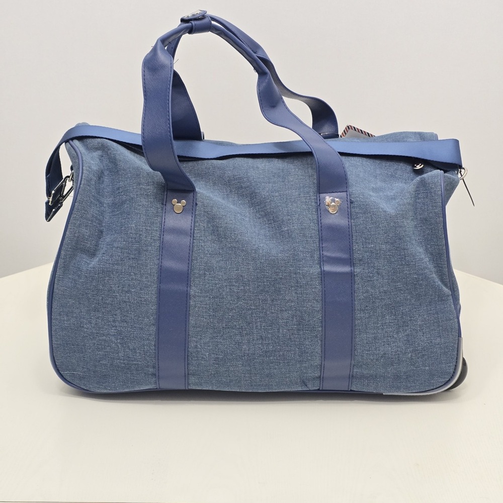Disney Mickey Mouse Bioworld Wheeled Duffle Bag Set Blue Denim Style - Picture 2 of 13